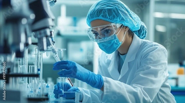 Fototapeta Medical laboratory technician preparing and analyzing clinical samples with state-of-the-art diagnostic equipment