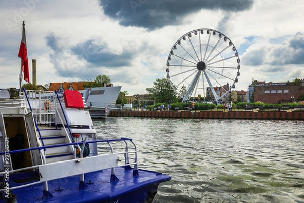 Obraz  Ferris wheel and Gdansk sign at Motlawa river - Gdansk, Poland