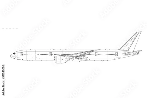 Obraz Boeing 777-9. Vector drawing of long-range, passenger jet airliner. Side view. Image for illustration and infographics.
