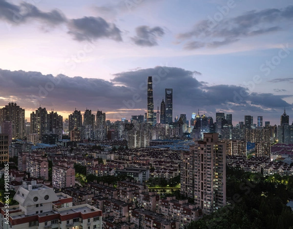 Obraz shanghai skyline at sunset