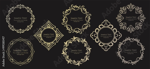 Fototapeta クリスマスモチーフのフレームデザインセット。ゴージャスでエレガントなデザイン素材
