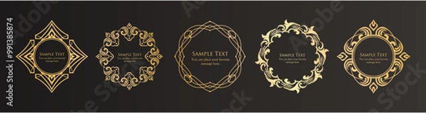 Fototapeta クリスマスモチーフのフレームデザインセット。ゴージャスでエレガントなデザイン素材
