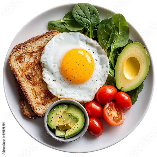 Obraz Healthy breakfast plate with eggs, avocado, and vegetables