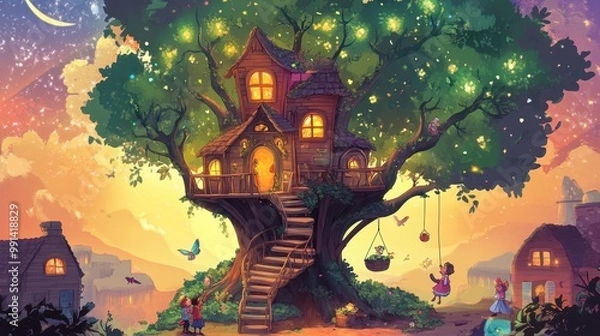 Fototapeta Enchanted Treehouse in a Magical Setting