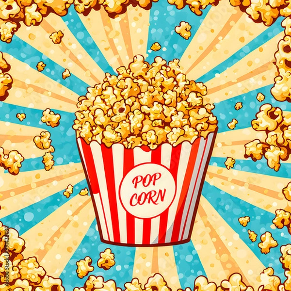 Obraz Illustration of popcorn on the abstract background.
