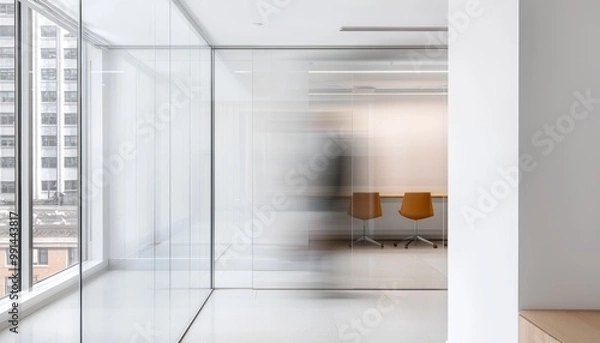 Fototapeta A blur of motion in an open office space, symbolizing the energy and multitasking nature of today's workplace culture.