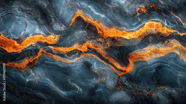 Fototapeta This stunning abstract image showcases flowing patterns of vibrant orange and deep blue, reflecting beauty in nature's artistry.