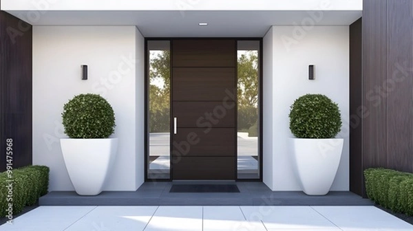 Obraz A modern front door with dark wood and glass
