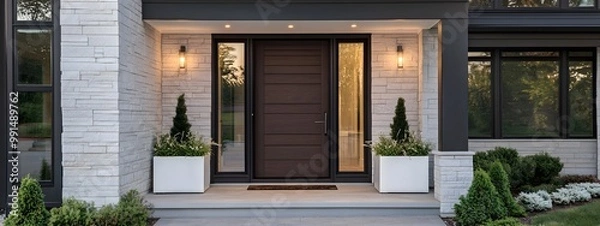 Obraz A modern front door with dark wood and glass