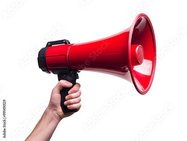 Obraz a hand holding a red megaphone