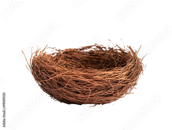 Obraz a brown bird nest on a white surface