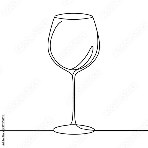 Fototapeta A wine glass is drawn in a lineart style. The glass is empty and has a stem. Concept of elegance and sophistication, as wine glasses are often associated with fine dining and special occasions