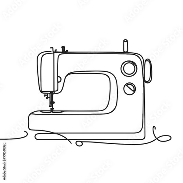 Fototapeta A sewing machine with a needle and thread. The machine is black and white. The image is a stylized drawing of a sewing machine