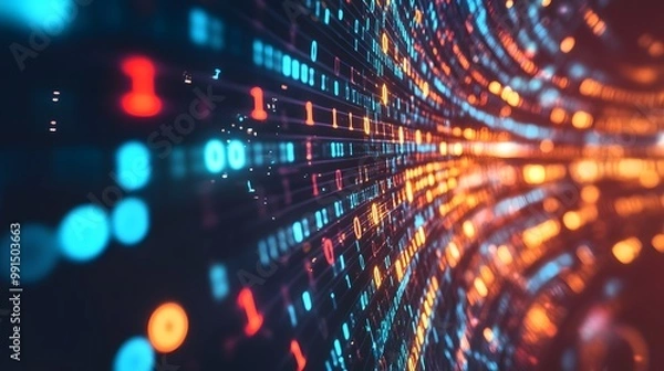 Obraz Abstract Binary Code with Blue and Orange Lights