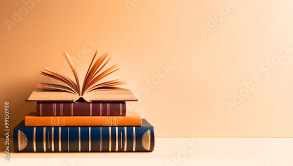 Fototapeta Books of knowledge are stacked on top of each other.