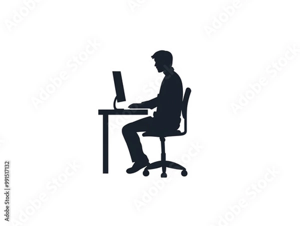 Fototapeta a silhouette of a man sitting at a desk using a computer