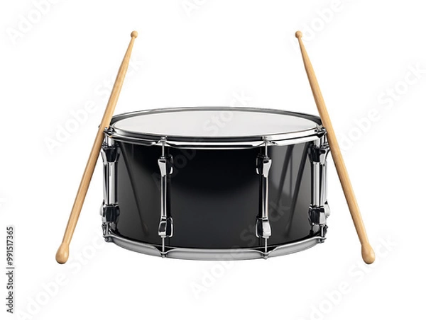 Obraz a black drum with wooden drumsticks