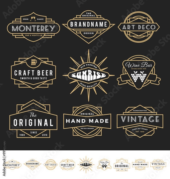 Fototapeta Set of retro badge logo for vintage product and business such as night club, whiskey, brewery, wine, craft beer, restaurant, handmade product. Vector illustration
