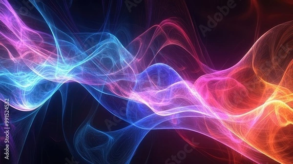 Obraz Picture light waves interacting with multiple dimensions, creating a complex, colorful array of overlapping energy patterns.