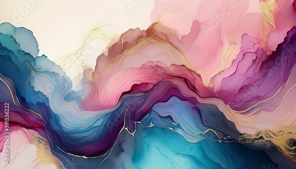 Fototapeta Marble ink abstract art from exquisite original painting for abstract background . Painting was painted on high quality paper texture to create smooth marble background pattern of ombre alcohol ink .