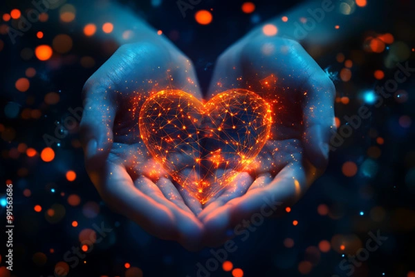 Obraz An abstract digital background image representing charity and selfless giving, intertwined with modern data connections, symbolizing the integration of technology