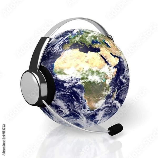Fototapeta 3D global call center - headset concept