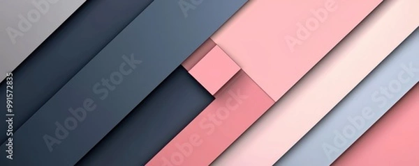 Fototapeta Abstract background featuring overlapping geometric shapes in pink, grey, and blue tones, creating a modern and minimalist design