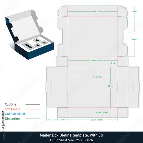 Fototapeta Stander Mailer Box Dieline template With 3D