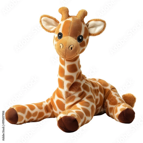 Fototapeta A cute plush giraffe with a spotted pattern, large expressive eyes, and a friendly appearance, ideal for children and as a comforting toy
