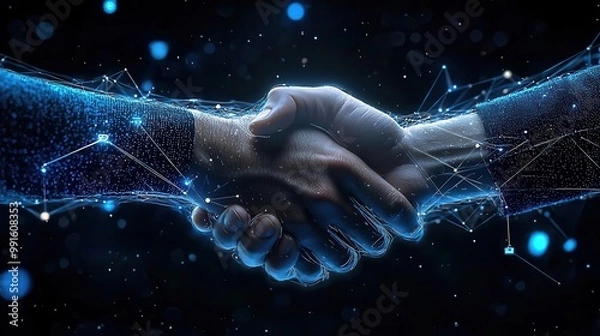 Obraz Digital handshake, representing collaboration and connection.
