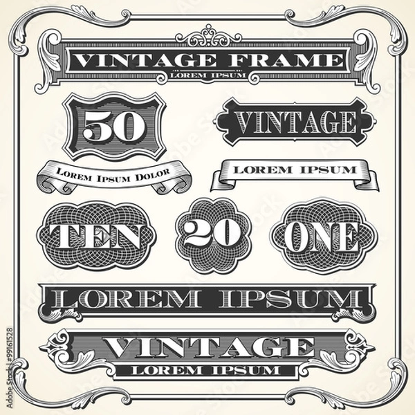 Obraz Vintage Labels, Frames and Ornaments 