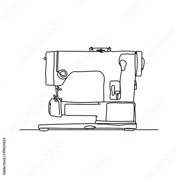 Fototapeta Dessin en ligne continue d'une machine à coudre, lineart, vecteur