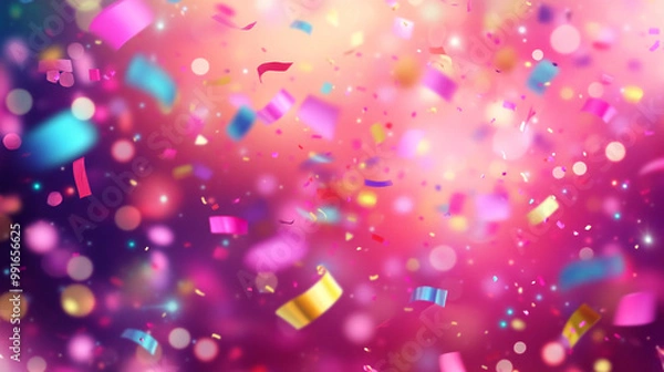 Fototapeta Celebration and colorful confetti party. Blur abstract background, Colorful winner celebration scene with an explosion.