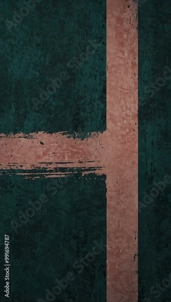 Fototapeta Grainy textured poster in deep teal and soft rose.