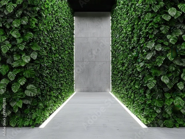 Fototapeta Low-carbon concrete bridge with integrated greenery and energy-efficient lighting, low-carbon bridge, green construction