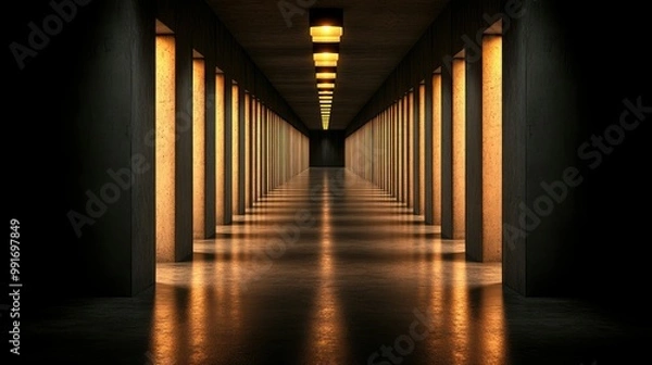 Fototapeta Long Corridor With Golden Light