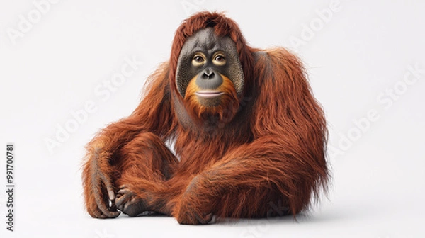 Fototapeta Orangutan Sitting on White Background