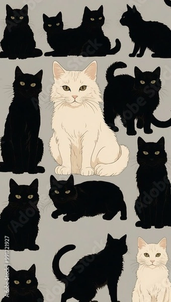 Fototapeta Isolated silhouette set of cats.