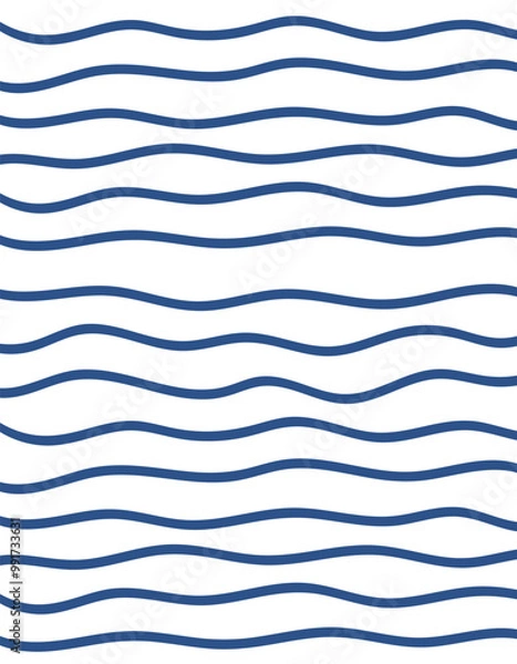 Fototapeta Wavy stripes print background. uneven hand drawn waves vector pattern. Striped abstract template. Cute squiggle streaks texture. blue bars on white backdrop.
