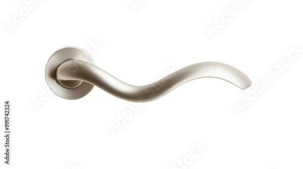 Fototapeta Sleek modern satin door handle with a smooth and wavy design, offering a contemporary look for modern interiors and home decor projects. Isolated on transparent background, png.