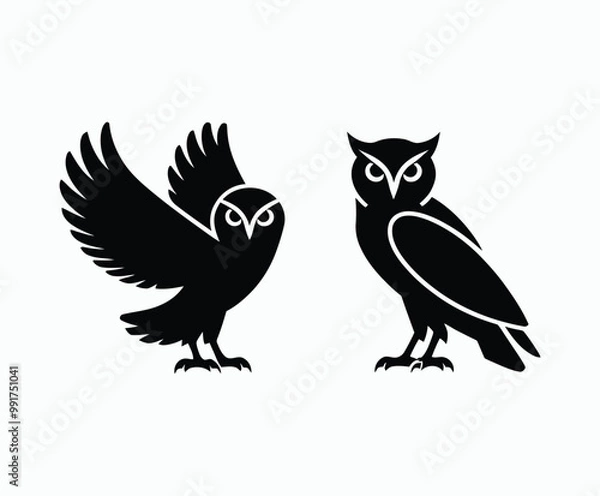 Fototapeta Owl bird silhouette editable EPS vector isolated illustration template on a white background