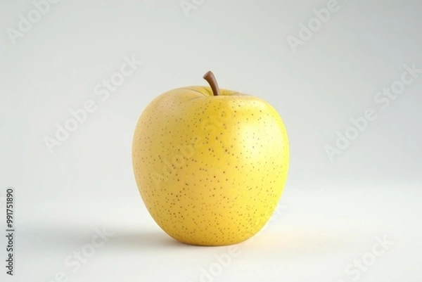 Fototapeta A single yellow apple sits on a clean and simple white surface