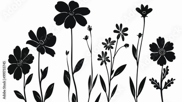 Obraz Flowers Plants Silhouette Isolated on white background Vector Illustration
