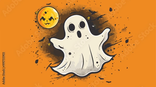 Obraz Flying Ghost with Big Moon Cartoon Haunted