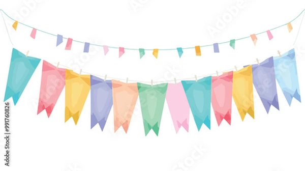 Obraz Garland of Hanging Flags Multicolored Collection Isolated on white background Vector Illustration