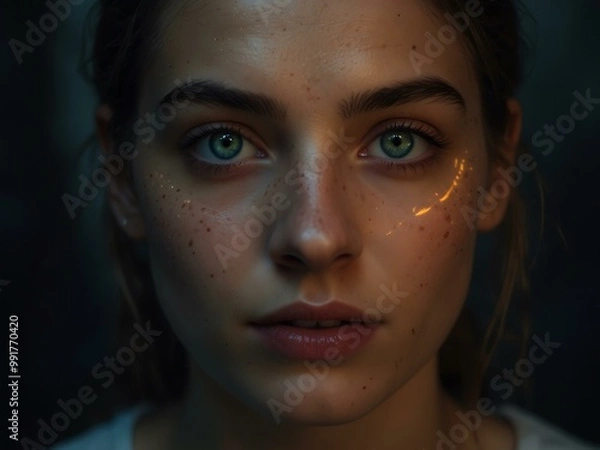 Fototapeta Portrait of a woman with glowing eyes.