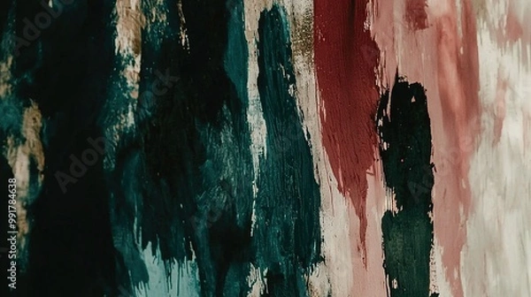 Fototapeta   A wall with three colors , two black and white paintings on either side
