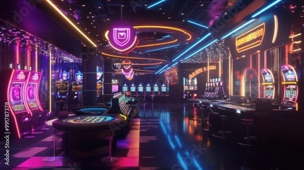 Fototapeta Neon Lights Casino Interior