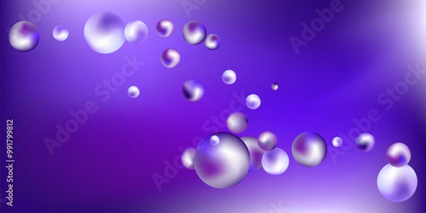 Fototapeta Flying metal balls of different sizes on a gradient background. creative background