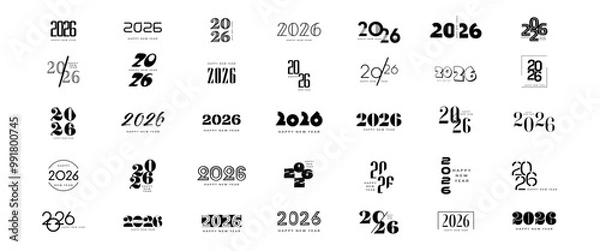 Obraz 2026 logo concept for calendar, poster, flyer, banner. Modern design for calendar, invitations, greeting cards. Set of new year logo text design. stock illustration
